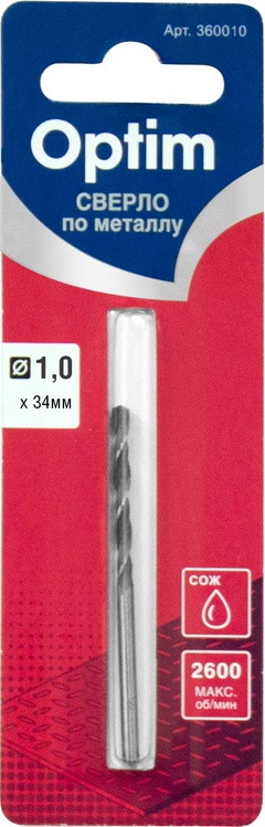 Сверло по металлу, цилиндрический хвостовик 1 мм Optim